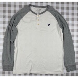 American Eagle Heritage Thermal Henley Shirt XL Waffle Raglan